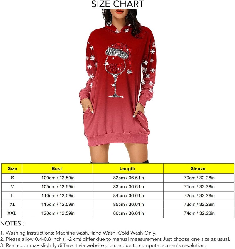 woobles Hoodie Dress, Womens Hoodie Dress Christmas Pattern Print Polyester Casual for Shopping - Image 3